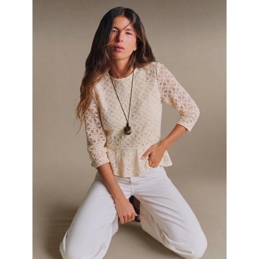 Sezane By Morgane Sézalory Cream Lace Peplum Blouse 8 Quiet Luxury Archival Boho